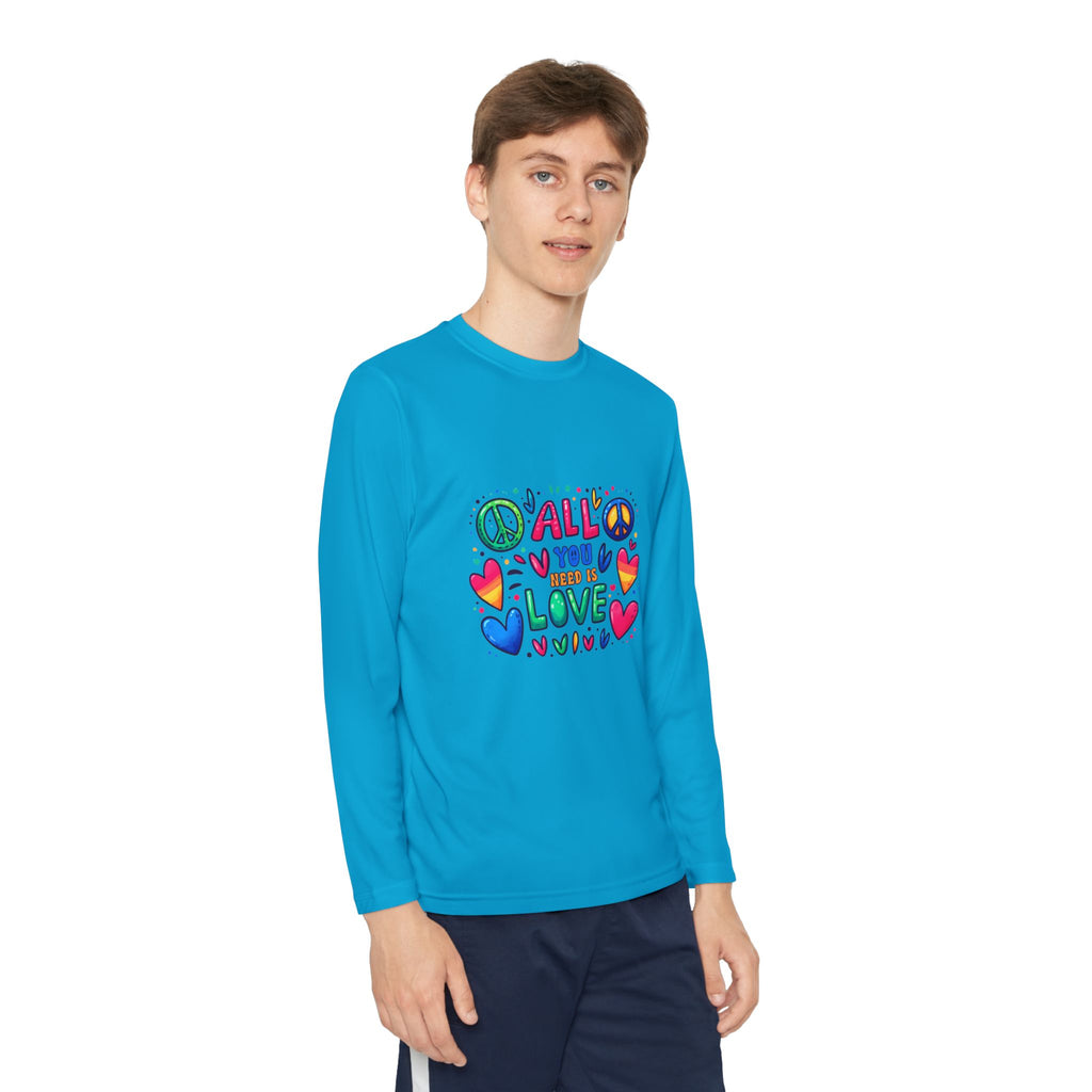 Long Sleeve Tee -  Peace & Love Youth , Fun Gift for Kids, Summer Camps, Family Gatherings, Birthdays, Everyday Wear Printify