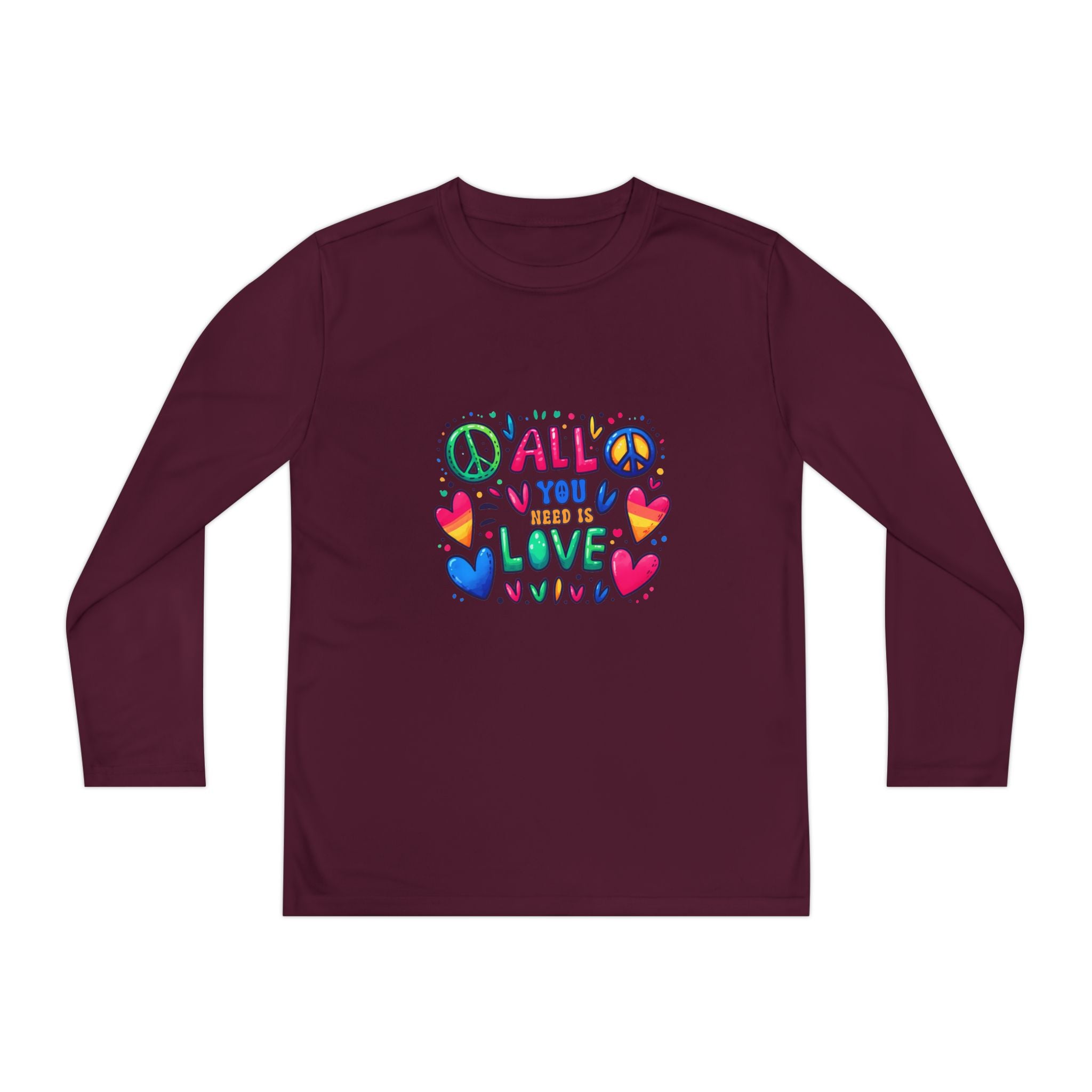 Long Sleeve Tee -  Peace & Love Youth , Fun Gift for Kids, Summer Camps, Family Gatherings, Birthdays, Everyday Wear Printify