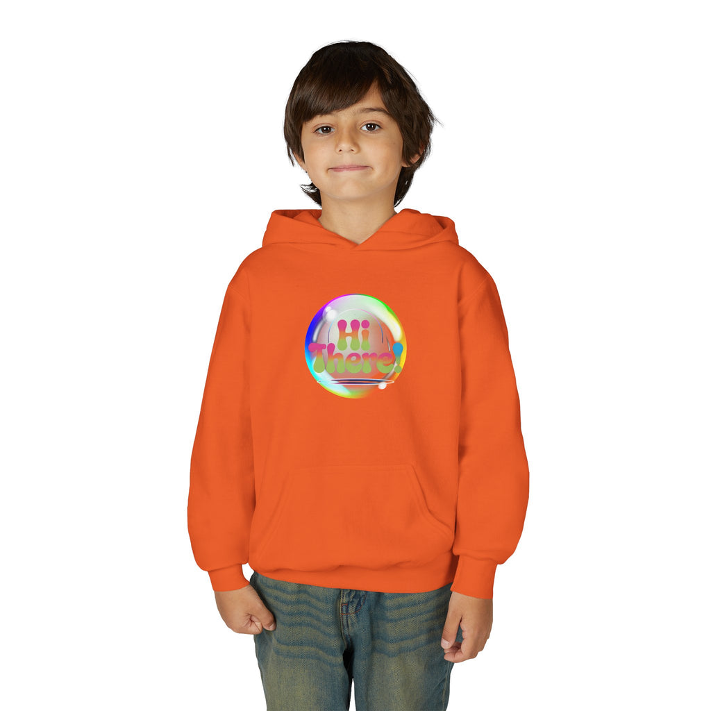 Colorful Youth Hoodie with 'Hi There!' Design – Perfect for Casual Wear, Birthday Gifts, School Events, Holidays, and Beyond Printify