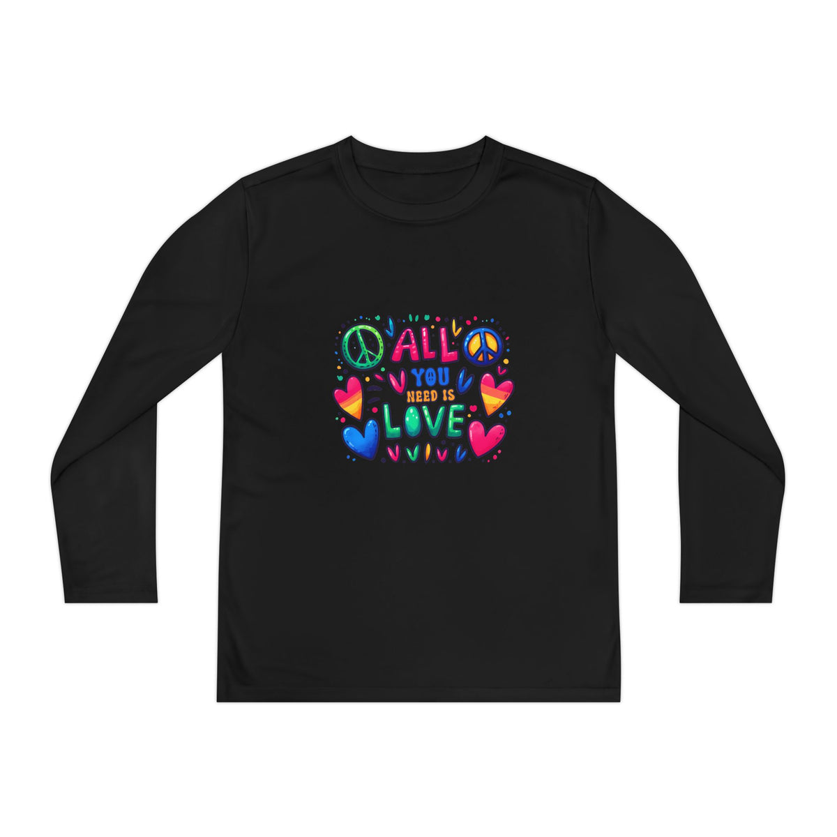 Long Sleeve Tee -  Peace & Love Youth , Fun Gift for Kids, Summer Camps, Family Gatherings, Birthdays, Everyday Wear Printify