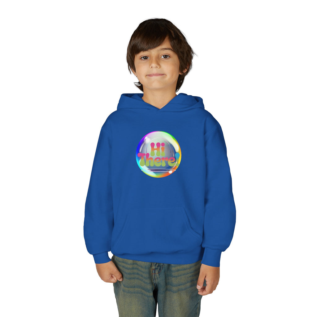 Colorful Youth Hoodie with 'Hi There!' Design – Perfect for Casual Wear, Birthday Gifts, School Events, Holidays, and Beyond Printify