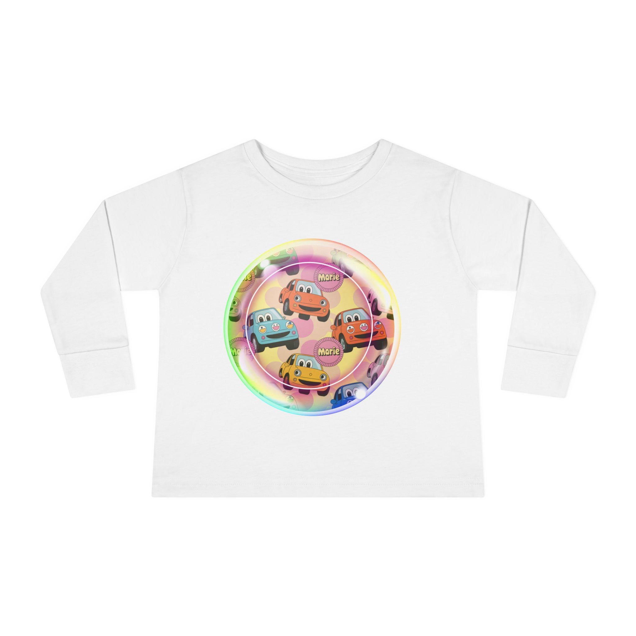 Cute Cartoon Cars Toddler Long Sleeve Tee, Kids T-Shirt, Toddler Tee, Birthday Gift, Fun Playwear, Nursery Outfit Printify