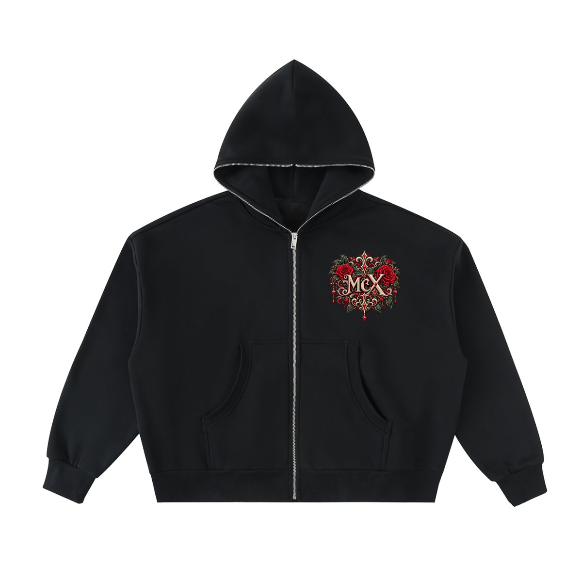 McXine Gothic Roses Women's Zip Hoodie | Oversized Gothic Streetwear