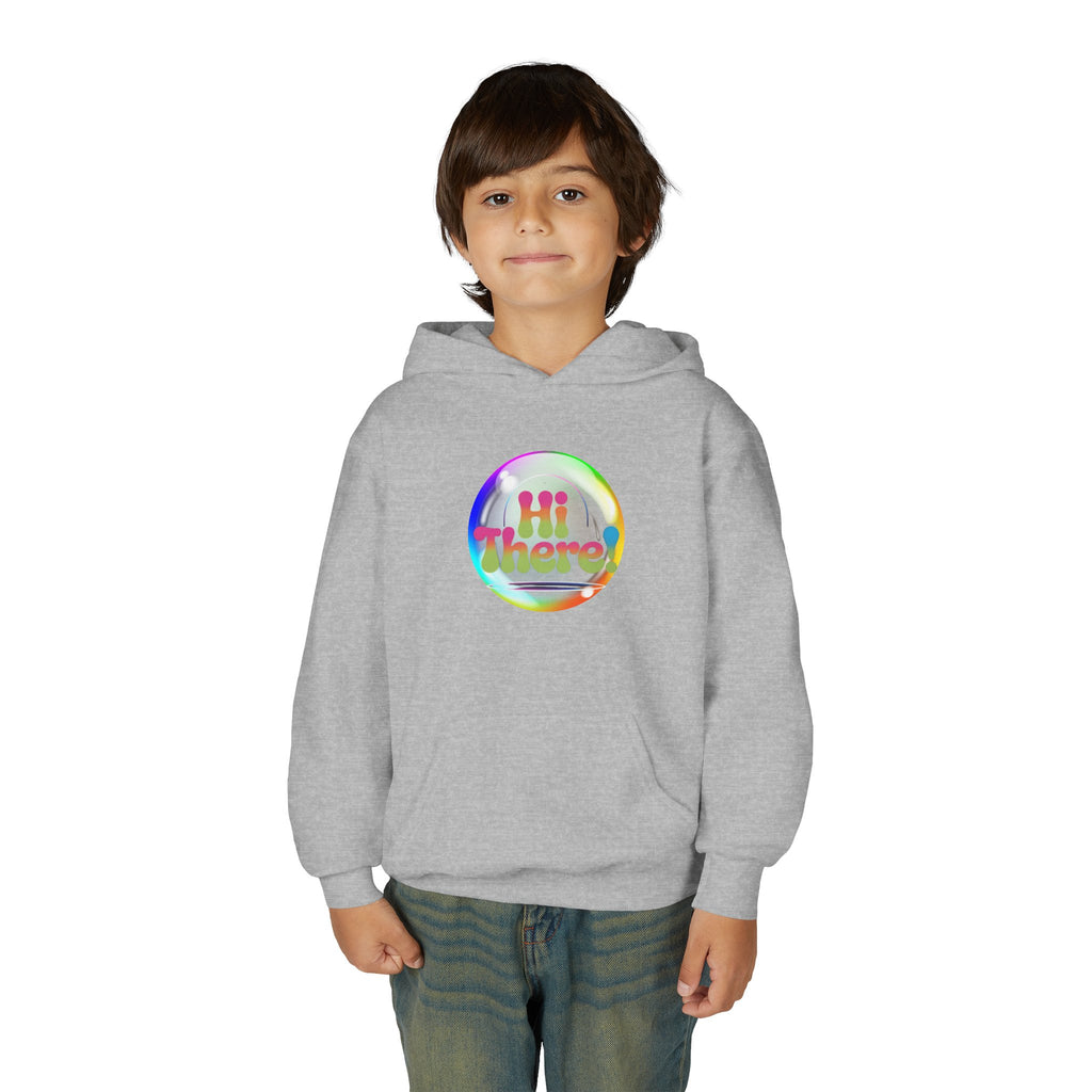 Colorful Youth Hoodie with 'Hi There!' Design – Perfect for Casual Wear, Birthday Gifts, School Events, Holidays, and Beyond Printify