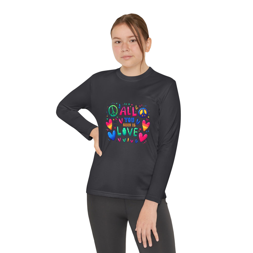 Long Sleeve Tee -  Peace & Love Youth , Fun Gift for Kids, Summer Camps, Family Gatherings, Birthdays, Everyday Wear Printify