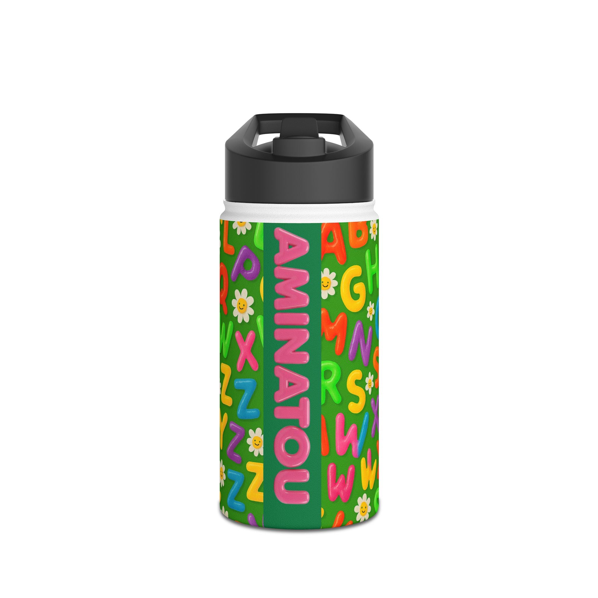 Colorful Alphabet Stainless Steel Water Bottle | Personalized Kids Hydration, Eco-Friendly Gift, Summer Drinkware, School Essential, [...] Printify