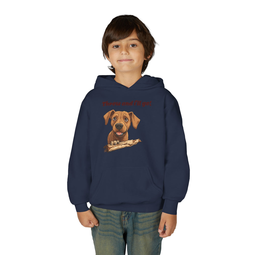 Youth Heavy Blend Dog Lover Hoodie, Cute Dog Sweatshirt, Kids Animal Apparel, Perfect for Gift Giving, Throw and I’ll Go Design Printify