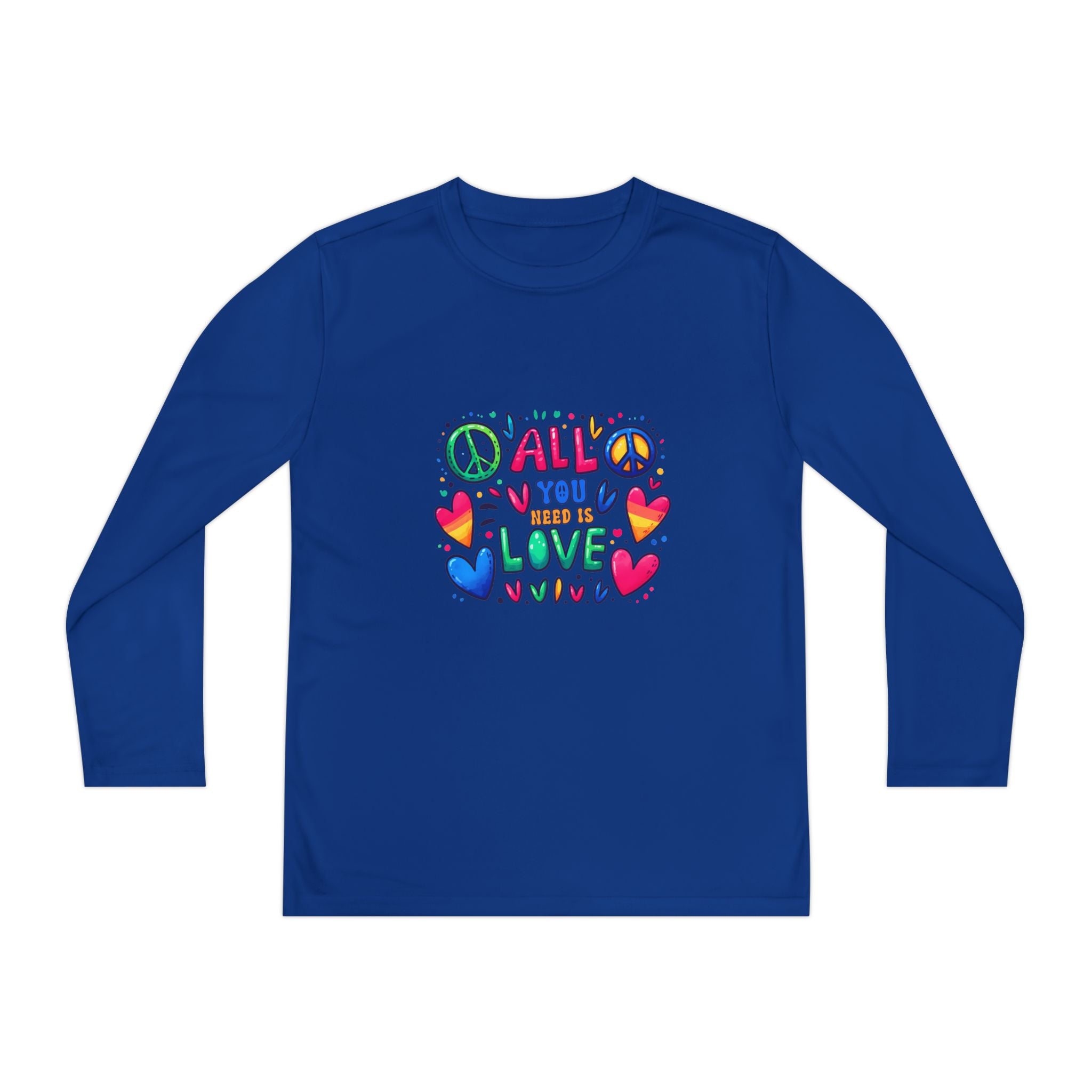 Long Sleeve Tee -  Peace & Love Youth , Fun Gift for Kids, Summer Camps, Family Gatherings, Birthdays, Everyday Wear Printify
