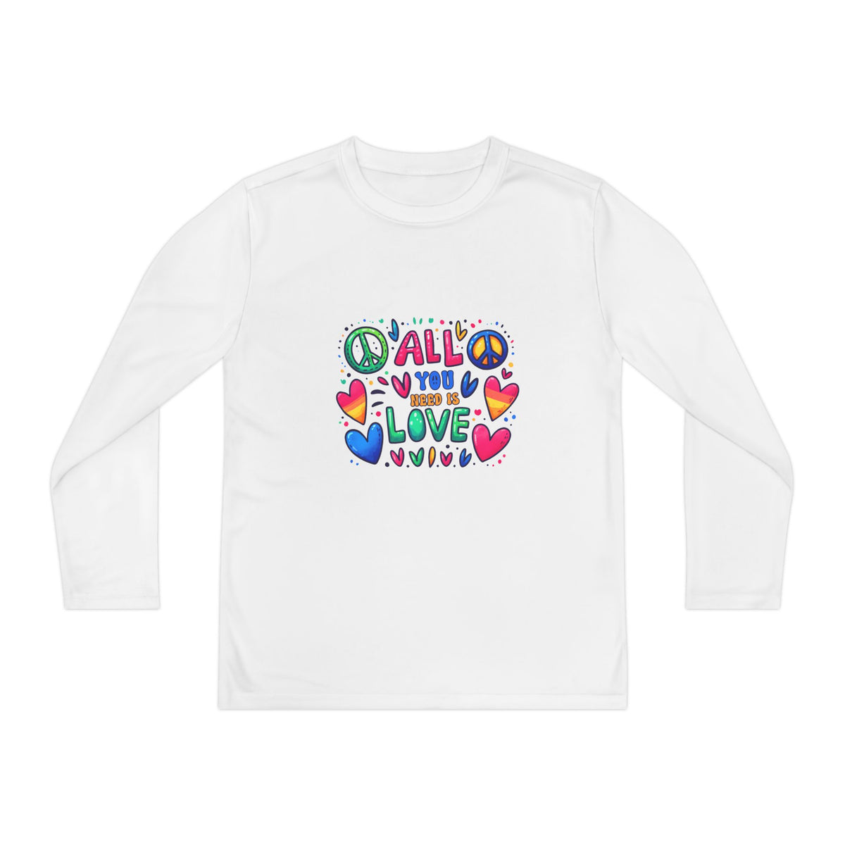 Long Sleeve Tee -  Peace & Love Youth , Fun Gift for Kids, Summer Camps, Family Gatherings, Birthdays, Everyday Wear Printify