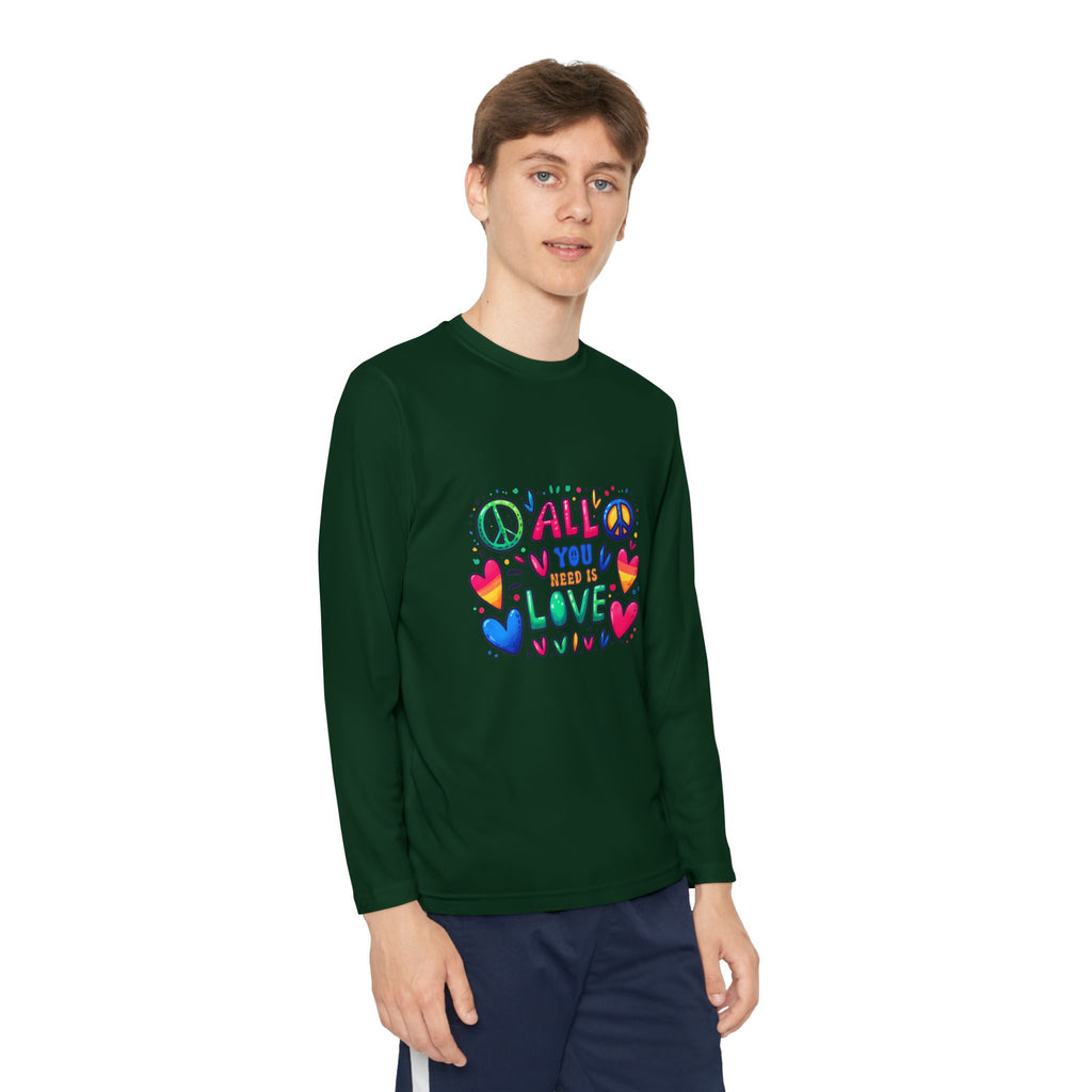 Long Sleeve Tee -  Peace & Love Youth , Fun Gift for Kids, Summer Camps, Family Gatherings, Birthdays, Everyday Wear Printify