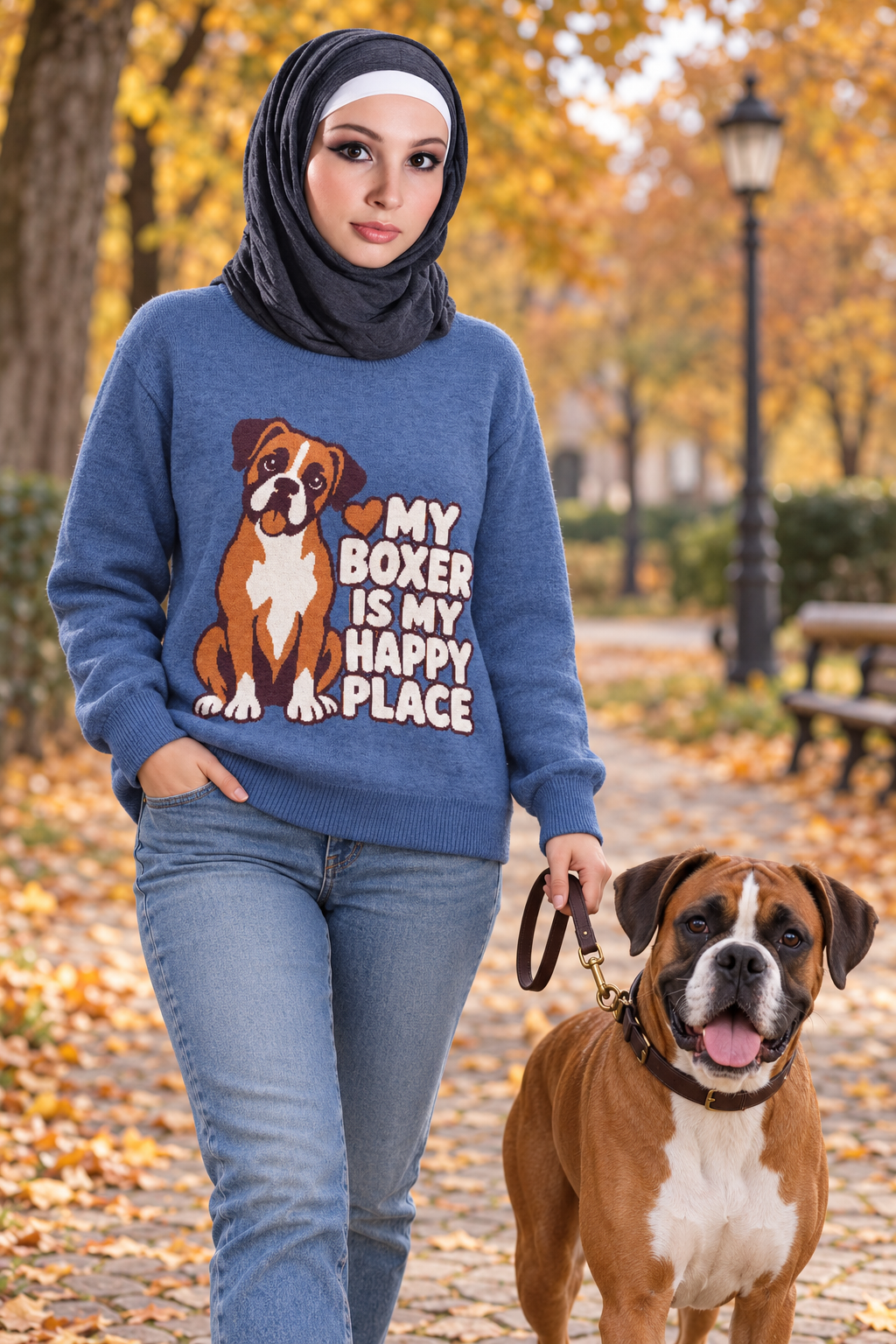 My Boxer Is My Happy Place Knitted Jumper – Heather Blue, Unisex