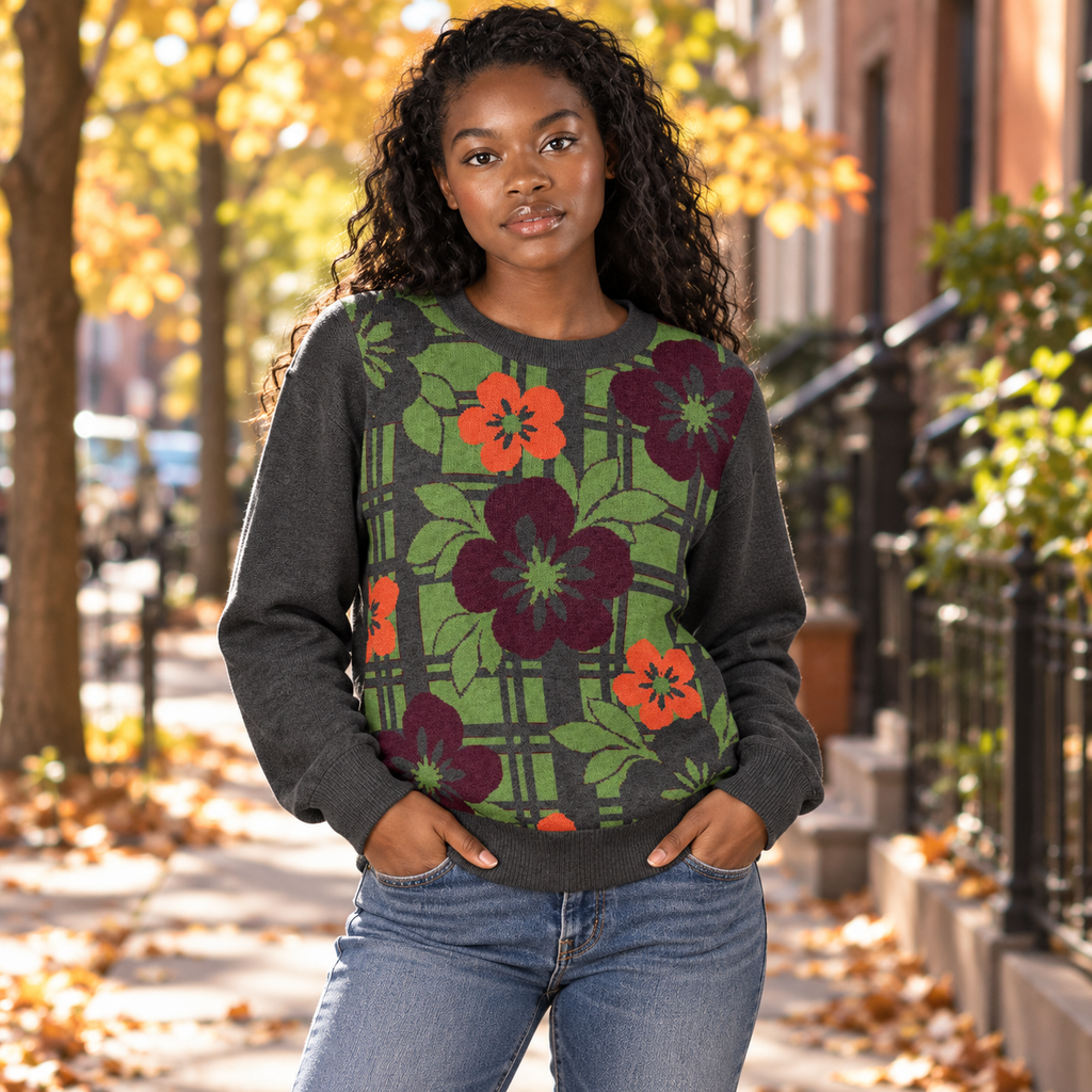 Floral Trellis Knitted Jumper – Charcoal, Unisex