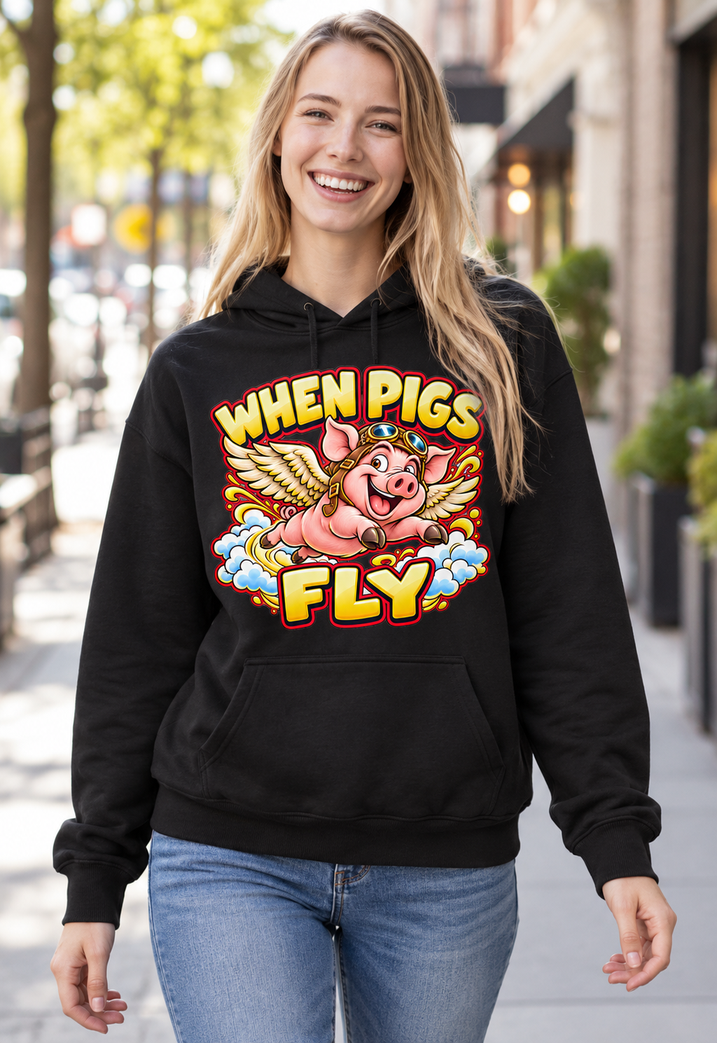 When Pigs Fly Hoodie – Funny Idiom Gift, Pig Lover, Unisex