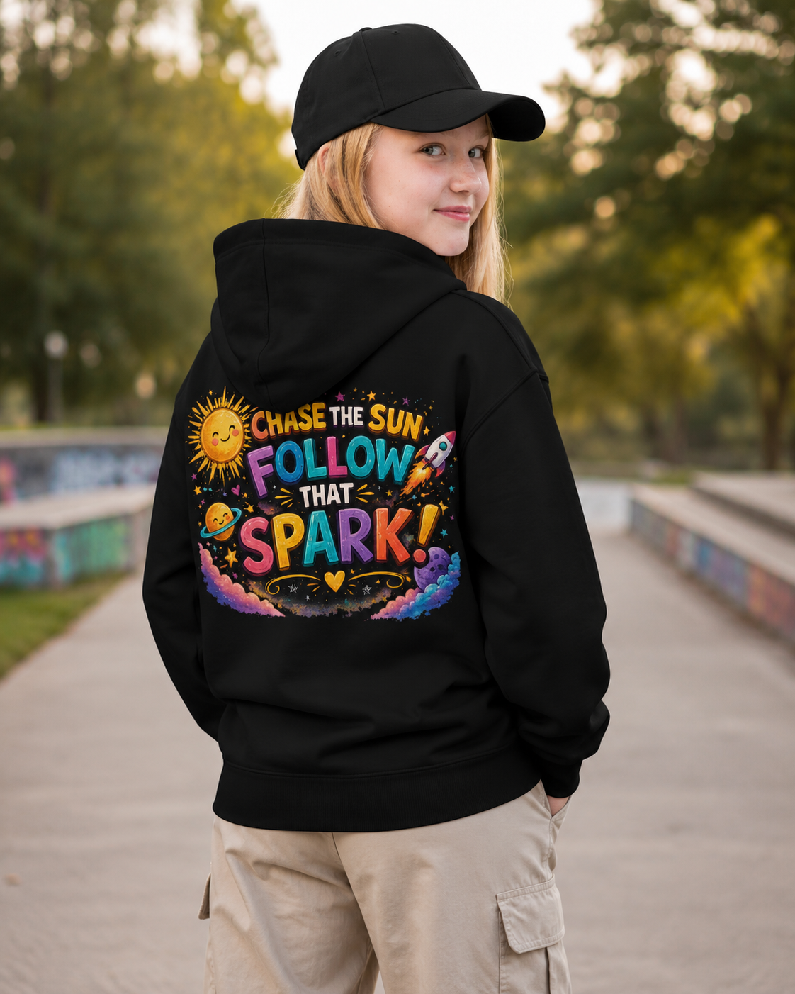 Chase the Sun, Follow That Spark! Kids Back-Print Hoodie | McXine™