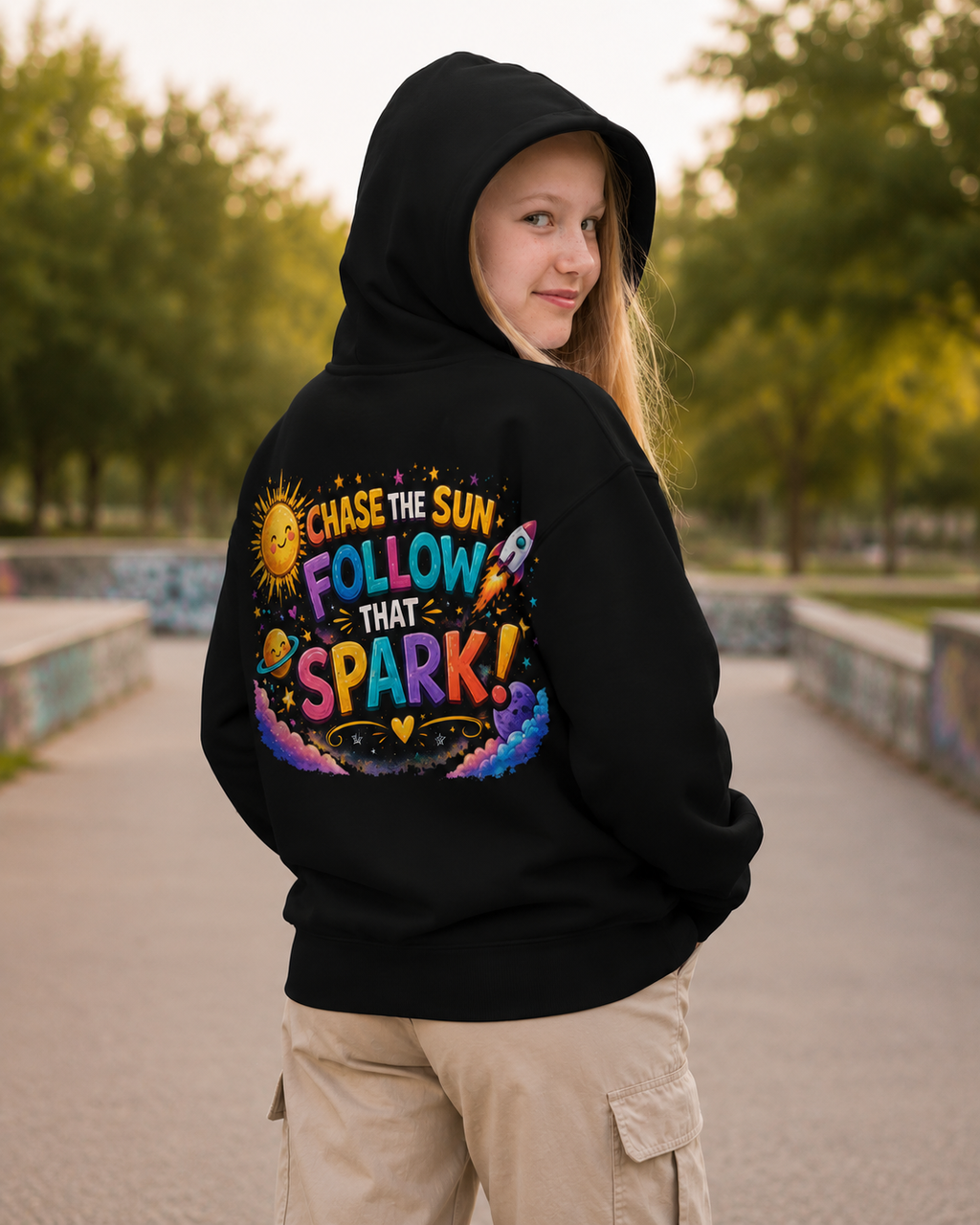 Chase the Sun, Follow That Spark! Kids Back-Print Hoodie | McXine™