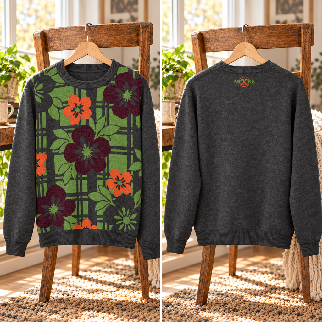 Floral Trellis Knitted Jumper – Charcoal, Unisex