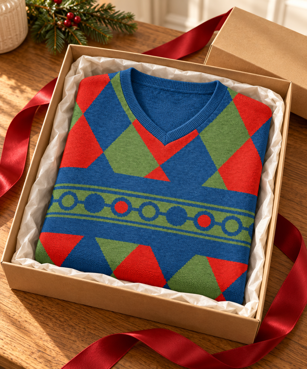 McXine Harlequin V-Neck Knitted Pullover - Unisex Knitted V Neck Classic Fit Sweater