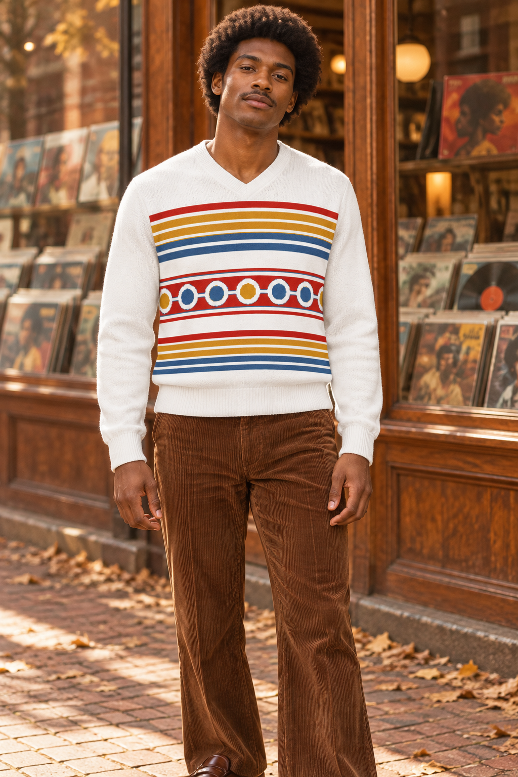 Retro Striped Knitted V-Neck Jumper – Unisex 60s & 70s Style