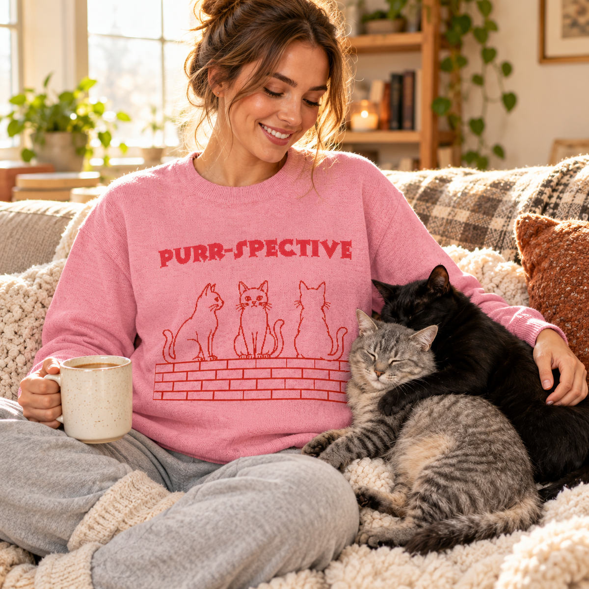 Purr-spective Cat Knitted Jumper – Pink, Unisex