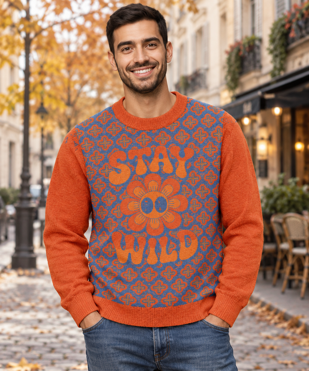 Stay Wild retro flower knitted jumper styled lifestyle photo