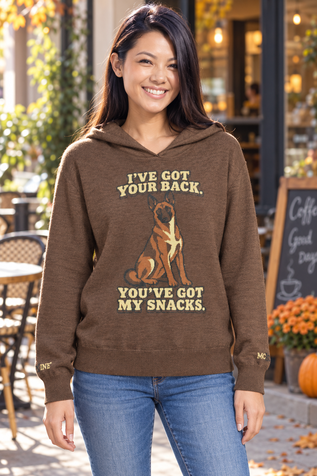 I've Got Your Back Malinois Knitted Hoodie – Brown, Unisex