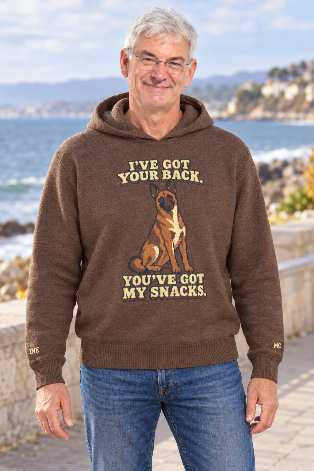 I've Got Your Back Malinois Knitted Hoodie – Brown, Unisex