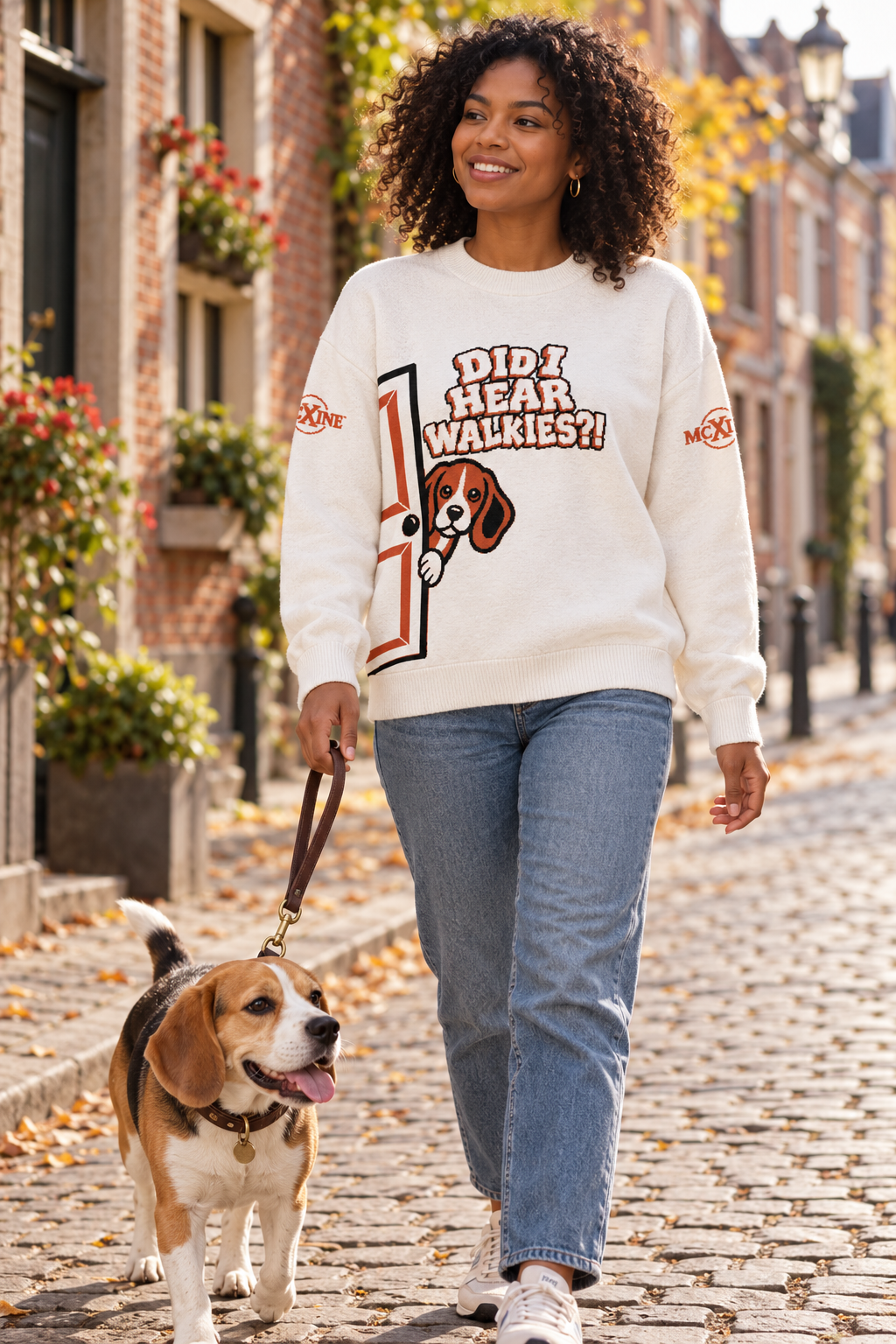 Did I Hear Walkies?! Beagle Knitted Sweater | McXine - Relaxed fit knitted crew neck sweater