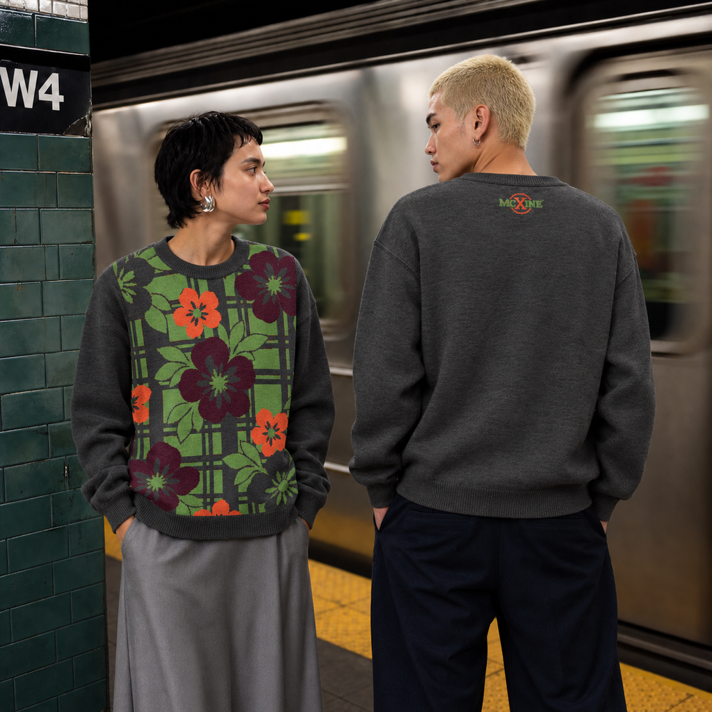 Floral Trellis Knitted Jumper – Charcoal, Unisex