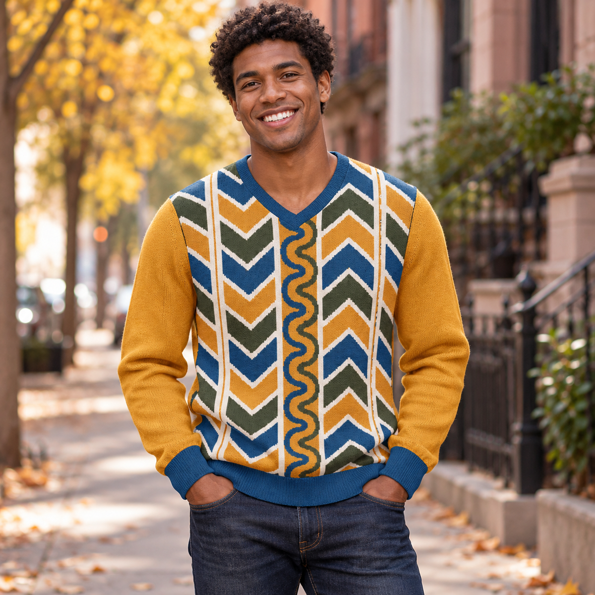 Unisex Knitted V Neck Classic Fit Sweater