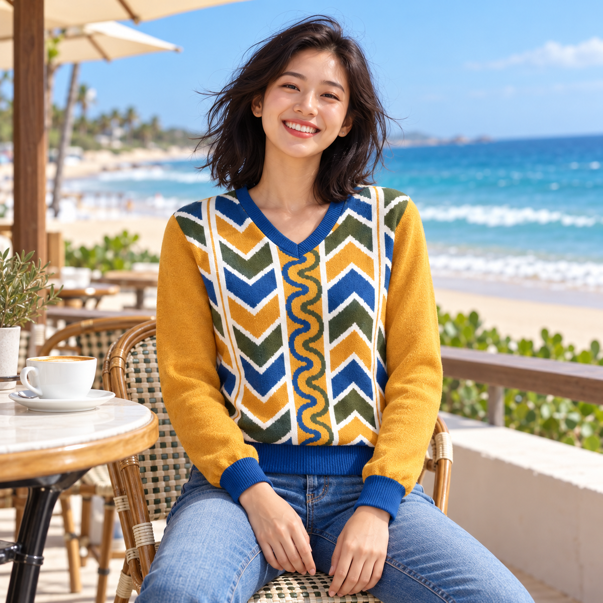 Unisex Knitted V Neck Classic Fit Sweater