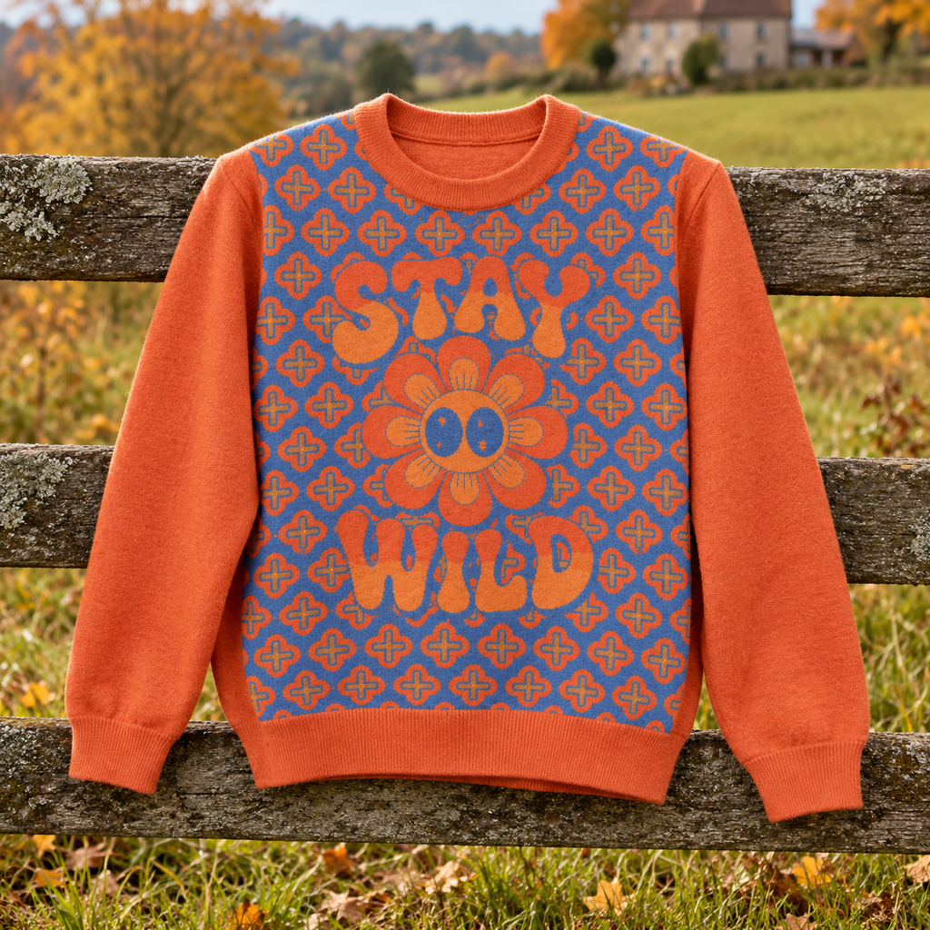 Stay Wild retro flower knitted jumper styled lifestyle photo