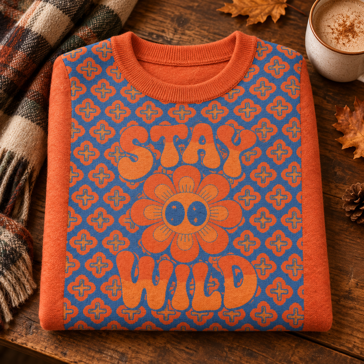 Stay Wild retro flower knitted jumper styled lifestyle photo