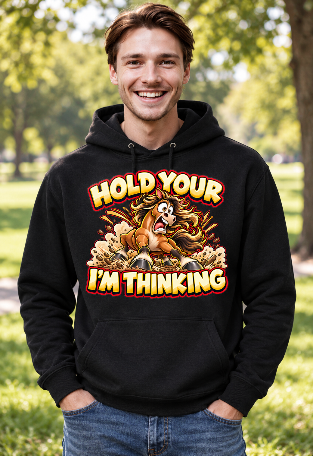 Hold Your Horses Hoodie – Funny Idiom Gift, Horse Lover, Unisex