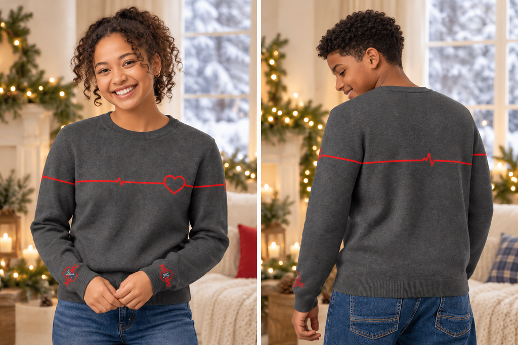 Heart Outline Knitted Jumper – Charcoal, Unisex
