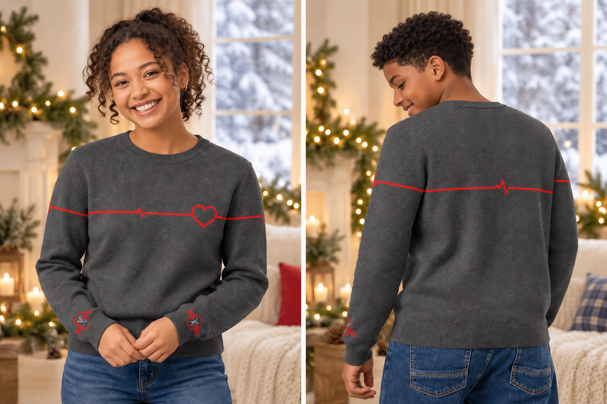 Heart Outline Knitted Jumper – Charcoal, Unisex