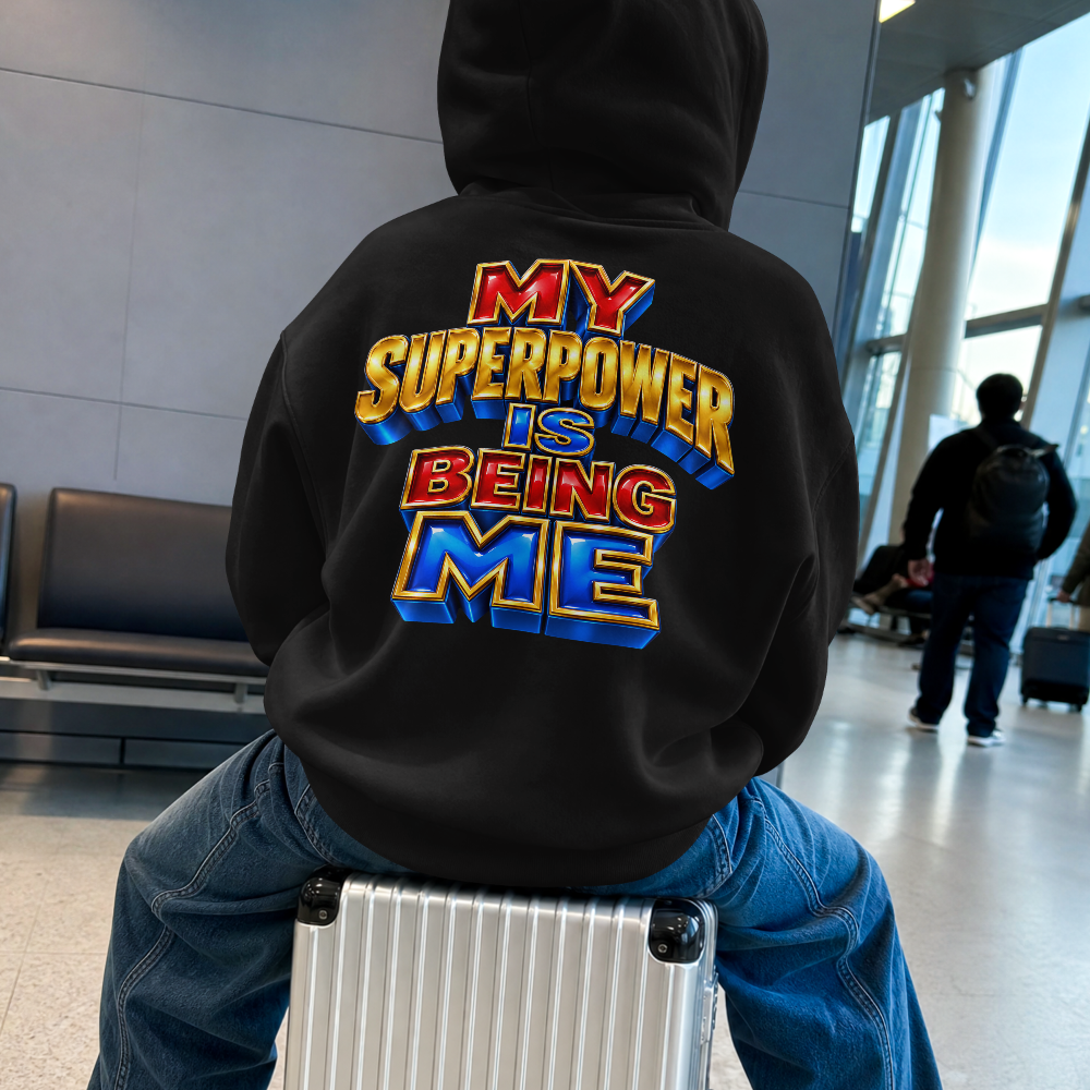 Unisex Oversized Color Block Fleece Hoodie:MY SUPERPOWER IS BEING ME