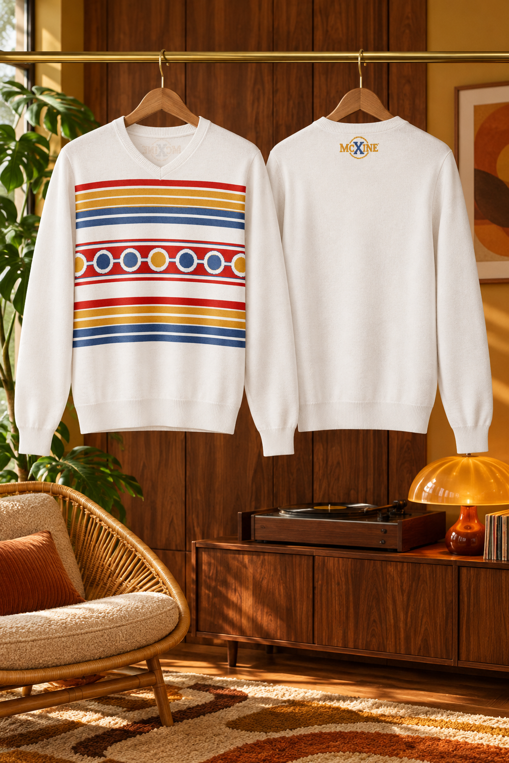Retro Striped Knitted V-Neck Jumper – Unisex 60s & 70s Style