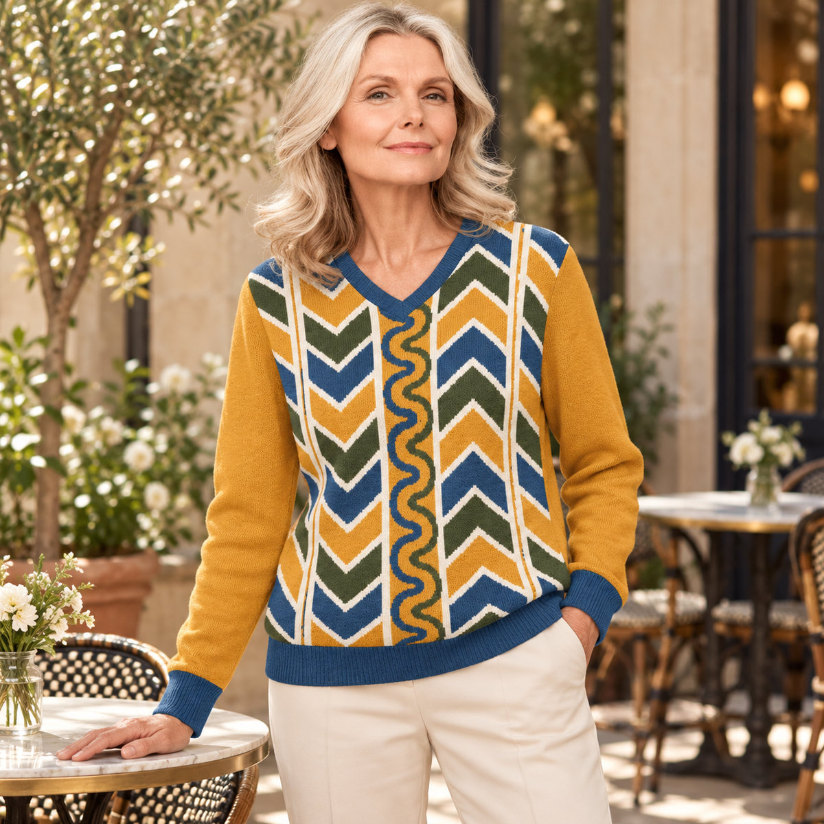 Unisex Knitted V Neck Classic Fit Sweater
