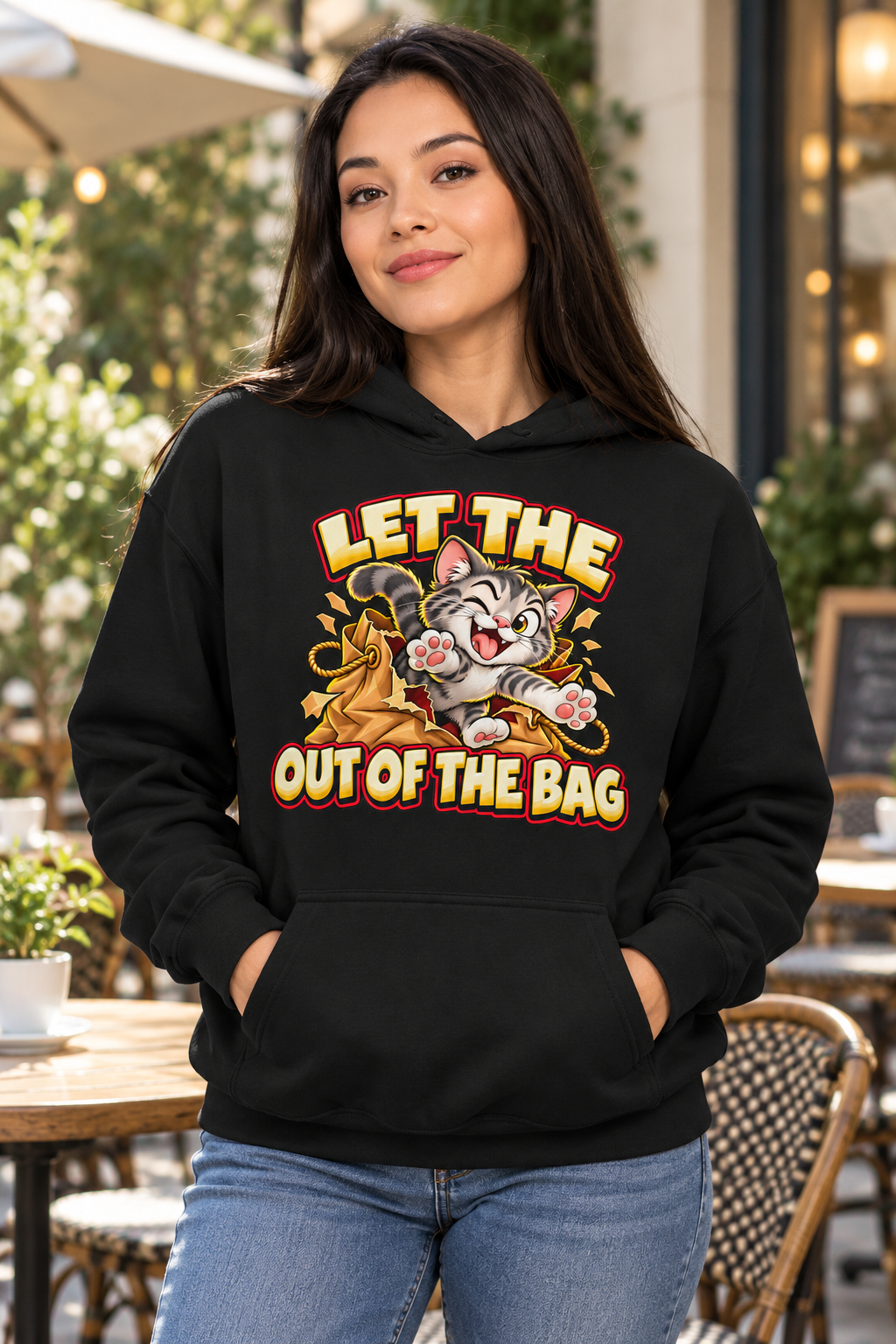 Let the Cat Out of the Bag Hoodie – Funny Idiom Gift, Cat Lover, Unisex