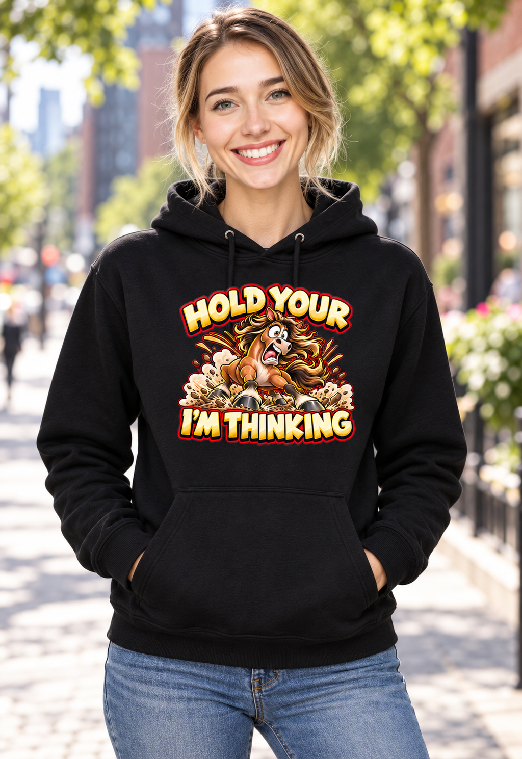Hold Your Horses Hoodie – Funny Idiom Gift, Horse Lover, Unisex