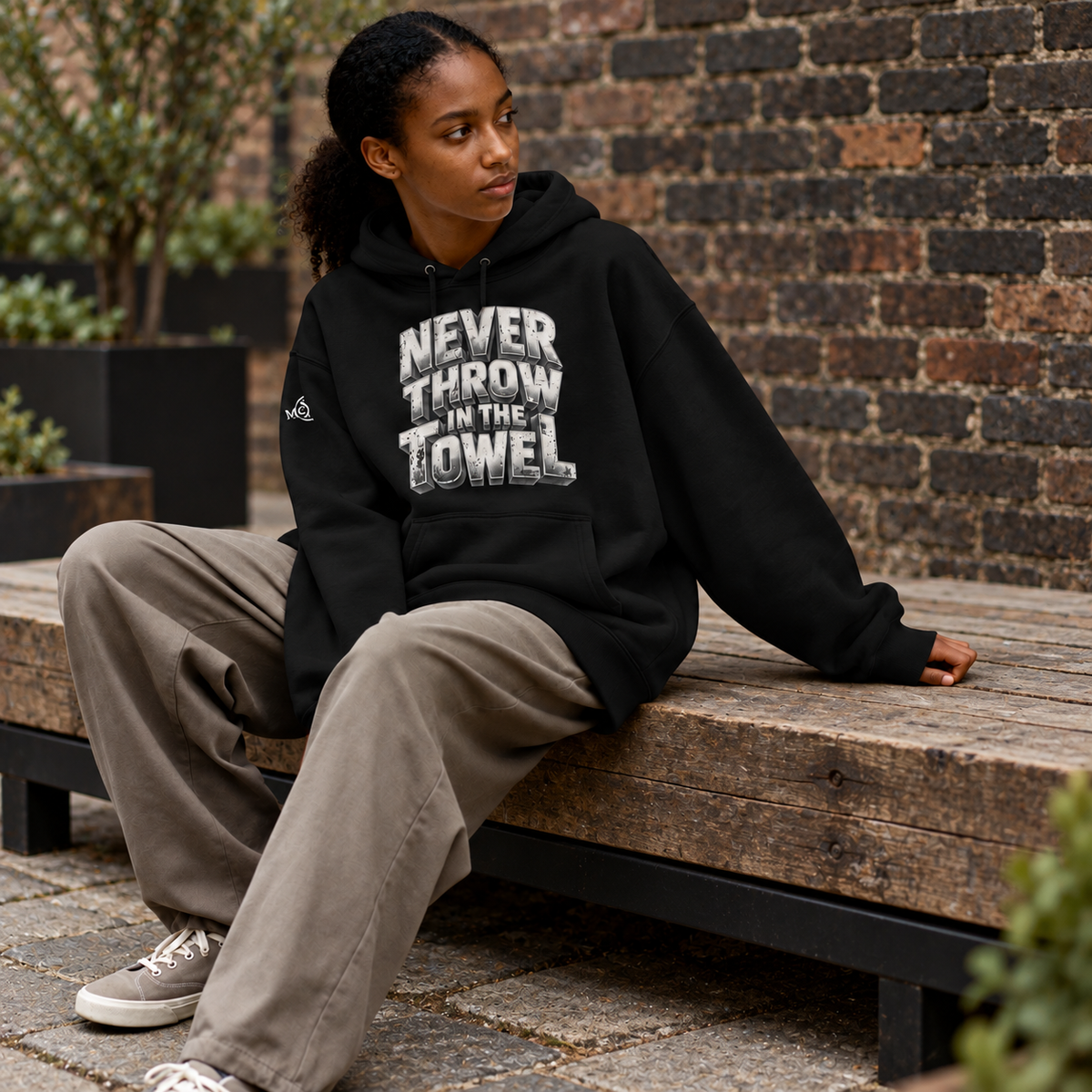 Never Throw in the Towel Unisex Hoodie – Silver Motivational Graphic
