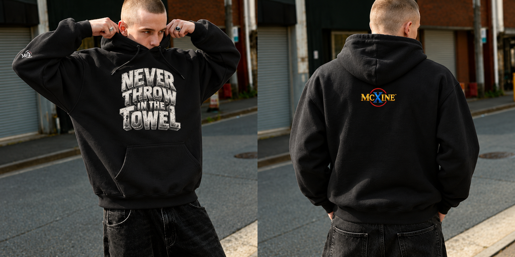 Never Throw in the Towel Unisex Hoodie – Silver Motivational Graphic