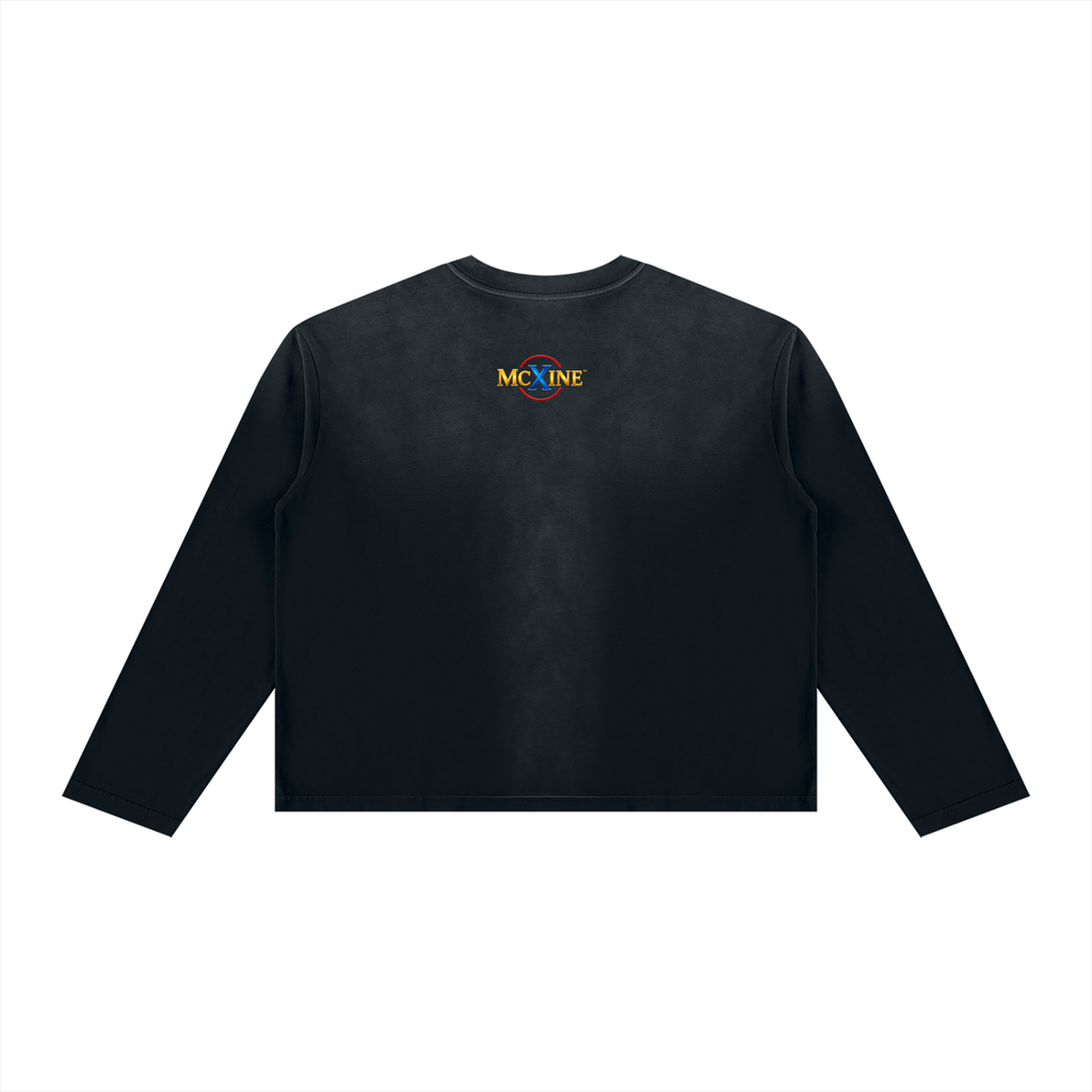 Spooky Night Skeleton Long Sleeve Shirt -  Vintage-Wash Boxy Halloween Tee - Blood Moon Drip Graphic