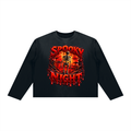Spooky Night Skeleton Long Sleeve Shirt -  Vintage-Wash Boxy Halloween Tee - Blood Moon Drip Graphic