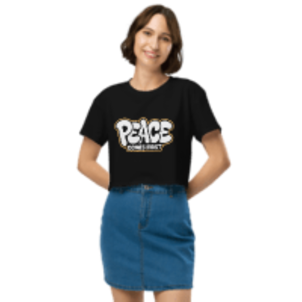 Peace Comes First | Soft Graffiti Graphic Crop Top | Women's Relaxed Fit Statement Tee | Positive Vibes Gift | McXinetje