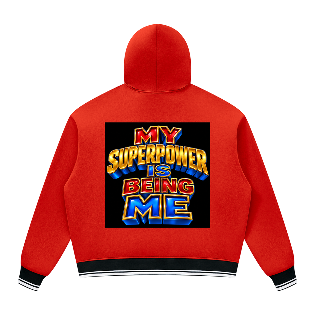Unisex Oversized Color Block Fleece Hoodie:MY SUPERPOWER IS BEING ME