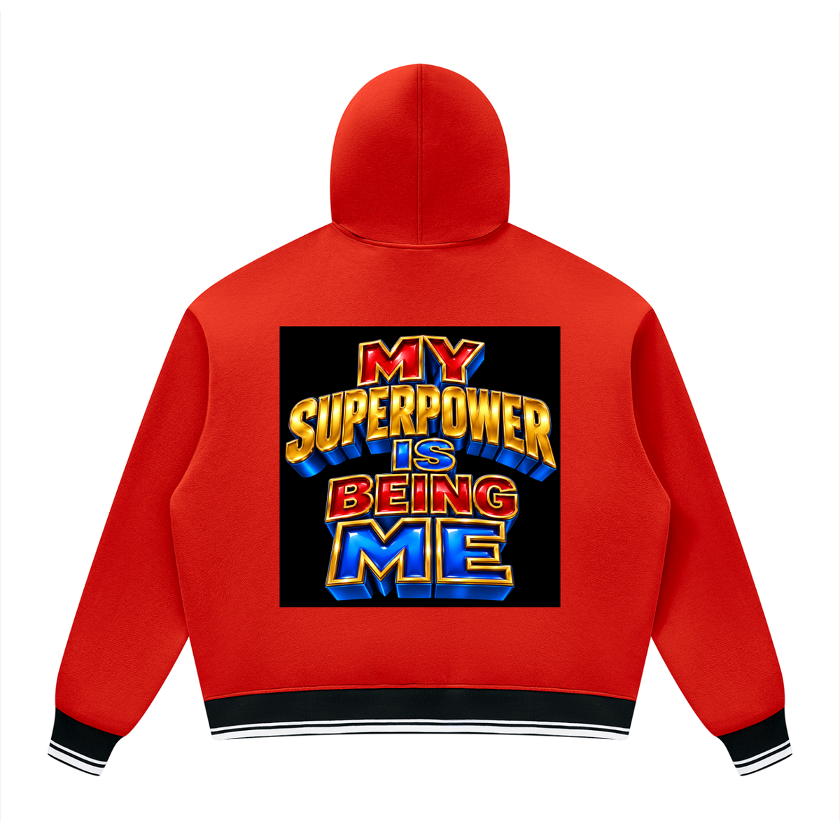 Unisex Oversized Color Block Fleece Hoodie:MY SUPERPOWER IS BEING ME