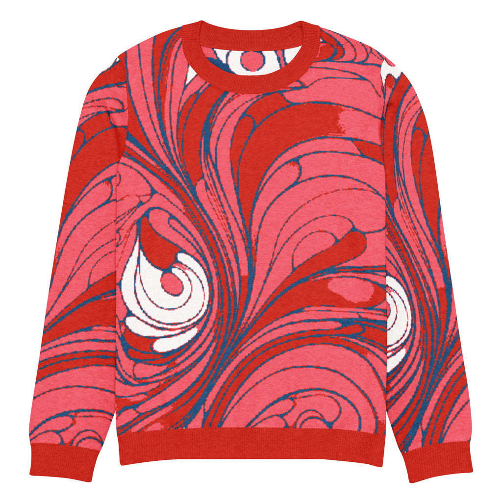 Baroque Swirl Knitted Jumper – Pink & Red, Unisex