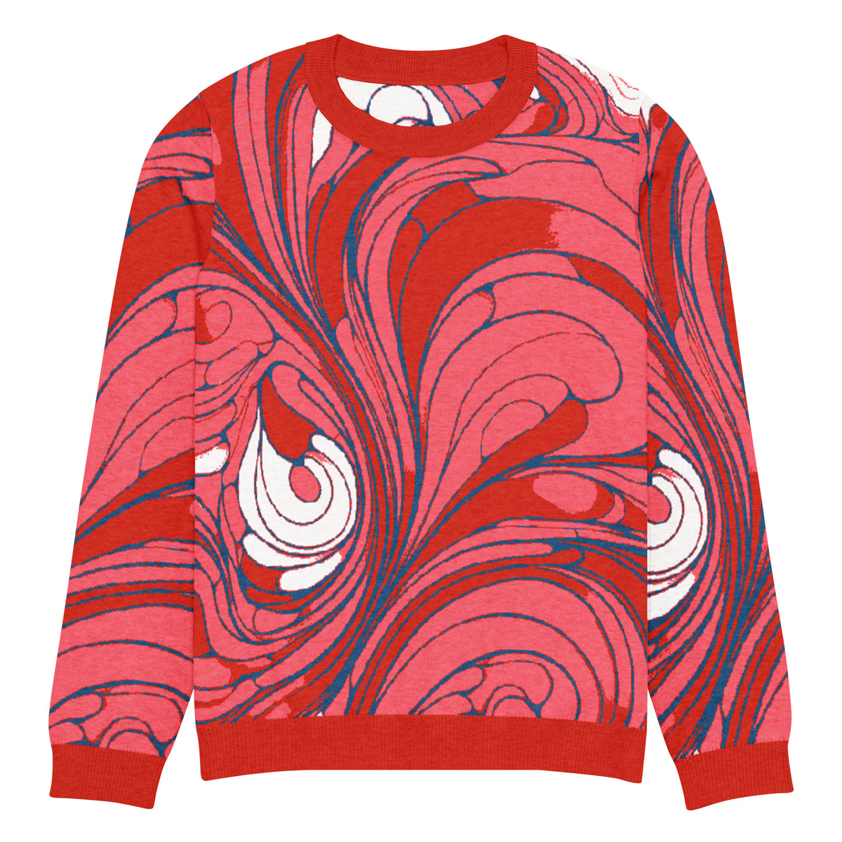 Baroque Swirl Knitted Jumper – Pink & Red, Unisex