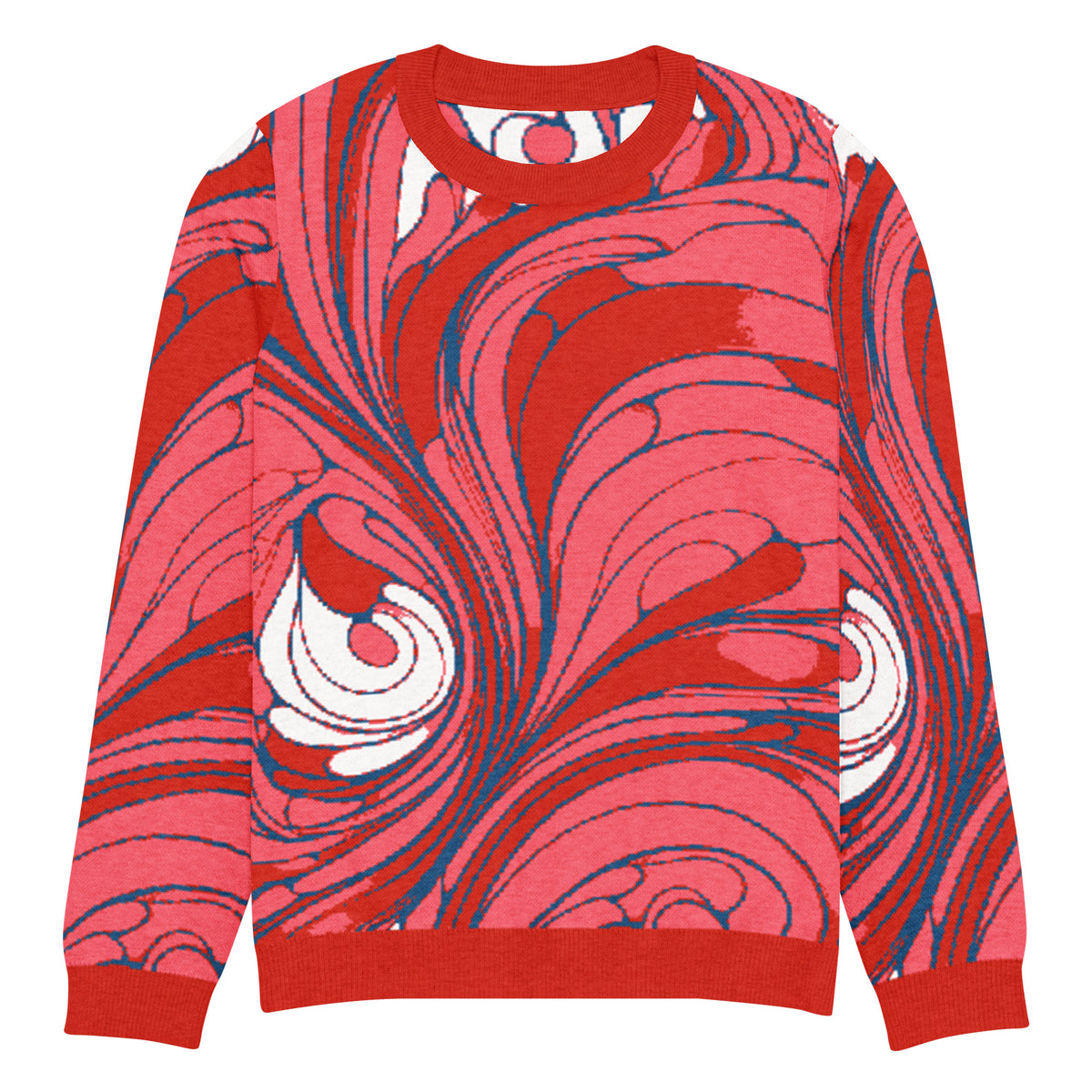 Baroque Swirl Knitted Jumper – Pink & Red, Unisex